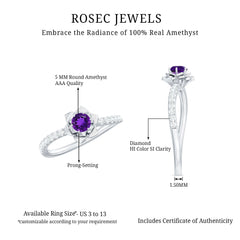Floral Inspired Amethyst Rose Engagement Ring with Diamond