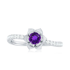 Floral Inspired Amethyst Rose Engagement Ring with Diamond