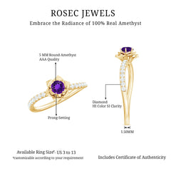 Floral Inspired Amethyst Rose Engagement Ring with Diamond