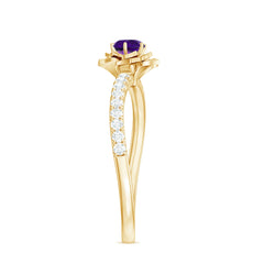 Floral Inspired Amethyst Rose Engagement Ring with Diamond