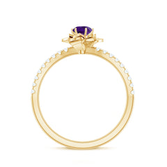 Floral Inspired Amethyst Rose Engagement Ring with Diamond