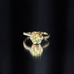 Nature Inspired Half Carat Peridot Flower Engagement Ring with Diamond