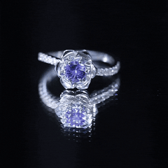 Genuine Tanzanite Rose Flower Engagement Ring with Diamond Curved Shank