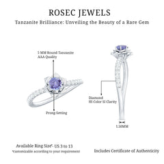 Genuine Tanzanite Rose Flower Engagement Ring with Diamond Curved Shank