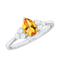 Classic Citrine Teardrop Engagement Ring with Diamond Trio