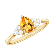 Classic Citrine Teardrop Engagement Ring with Diamond Trio
