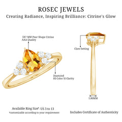 Classic Citrine Teardrop Engagement Ring with Diamond Trio