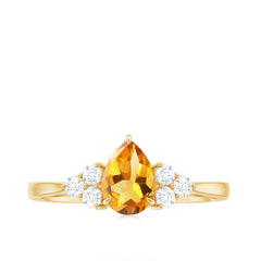 Classic Citrine Teardrop Engagement Ring with Diamond Trio