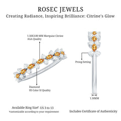 Natural Citrine Diamond Half Eternity Ring with Certificate