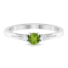 1/4 CT Peridot and Diamond Three Stone Promise Ring