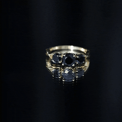 Natural Black Spinel 3 Stone Engagement Ring for Women
