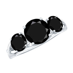 Natural Black Spinel 3 Stone Engagement Ring for Women
