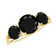 Natural Black Spinel 3 Stone Engagement Ring for Women