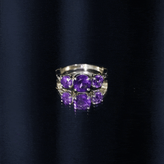 Round Amethyst Three Stone Crossover Ring