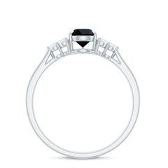 Pear Shaped Black Onyx Engagement Ring with Real Diamond Trio