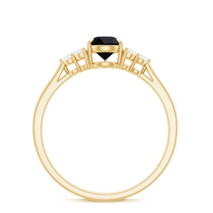 Pear Shaped Black Onyx Engagement Ring with Real Diamond Trio