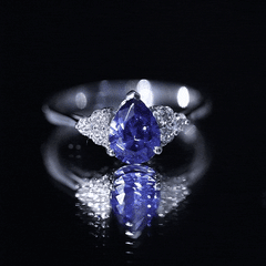 6X8 MM lab Blue Sapphire Teardrop Engagement Ring with Diamond Trio