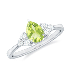 1 Carat Peridot Teardrop Engagement Ring with Diamond Trio