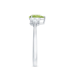 1 Carat Peridot Teardrop Engagement Ring with Diamond Trio