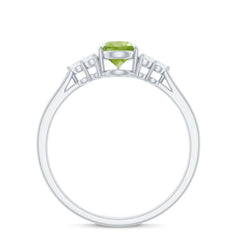 1 Carat Peridot Teardrop Engagement Ring with Diamond Trio