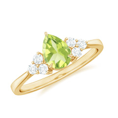 1 Carat Peridot Teardrop Engagement Ring with Diamond Trio