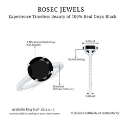 Round Cut Black Onyx Engagement Ring with Diamond Side Stones
