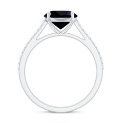 Round Cut Black Onyx Engagement Ring with Diamond Side Stones