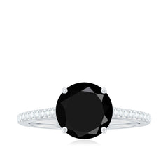 Round Cut Black Onyx Engagement Ring with Diamond Side Stones