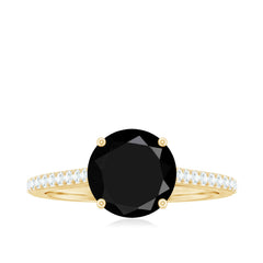 Round Cut Black Onyx Engagement Ring with Diamond Side Stones