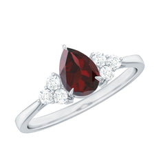 Natural 5X7mm Pear Shape Garnet Engagement Ring with Diamond