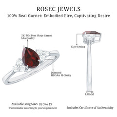Natural 5X7mm Pear Shape Garnet Engagement Ring with Diamond
