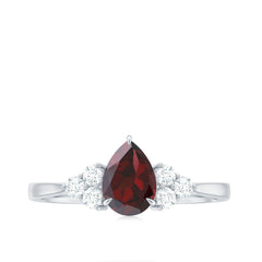 Natural 5X7mm Pear Shape Garnet Engagement Ring with Diamond