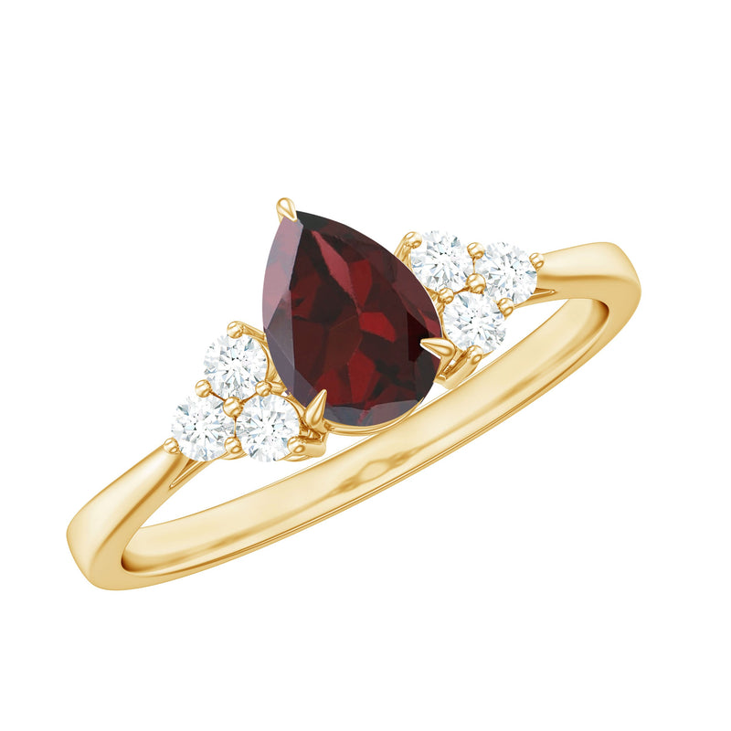 Natural 5X7mm Pear Shape Garnet Engagement Ring with Diamond