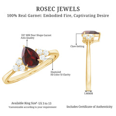 Natural 5X7mm Pear Shape Garnet Engagement Ring with Diamond