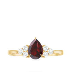 Natural 5X7mm Pear Shape Garnet Engagement Ring with Diamond