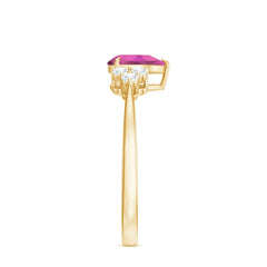 3/4 CT Natural Pink Tourmaline Teardrop Solitaire Ring with Diamond Trio