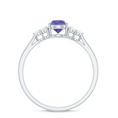 Pear Shaped Tanzanite Solitaire Ring with Diamond Trio