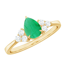5X7mm AAA Quality Pear Shape Emerald Solitaire Engagement Ring with Diamond Trio