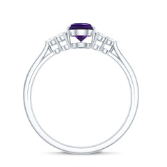 Pear Amethyst Solitaire Ring with Diamond Trio