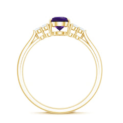 Pear Amethyst Solitaire Ring with Diamond Trio
