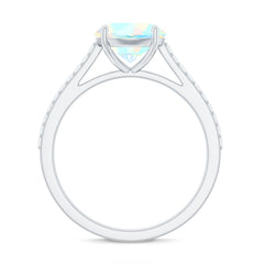 Real 8mm Ethiopian Opal Diamond Engagement Ring with Certificate