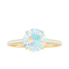 Real 8mm Ethiopian Opal Diamond Engagement Ring with Certificate
