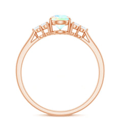 Certified Real Opalescent Pear Shaped Engagement Ring with Diamond Trio