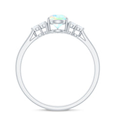 Certified Real Opalescent Pear Shaped Engagement Ring with Diamond Trio