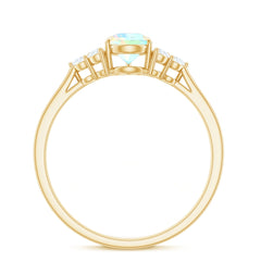 Certified Real Opalescent Pear Shaped Engagement Ring with Diamond Trio