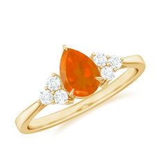 0.6 Carat Pear Shaped Fire Opal Engagement Ring with Diamond Trio