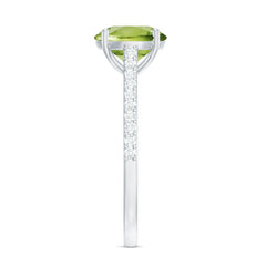 Natural 2 Carat Peridot Solitaire Engagement Ring with Diamond