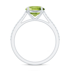 Natural 2 Carat Peridot Solitaire Engagement Ring with Diamond