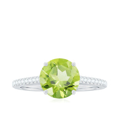 Natural 2 Carat Peridot Solitaire Engagement Ring with Diamond