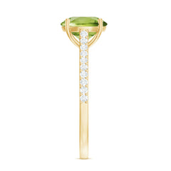 Natural 2 Carat Peridot Solitaire Engagement Ring with Diamond